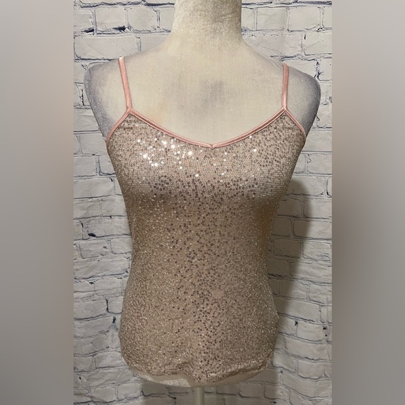 Express Pink Glitter Sequin Tank Top With Adjustable Straps Size Small - Picture 2 of 8